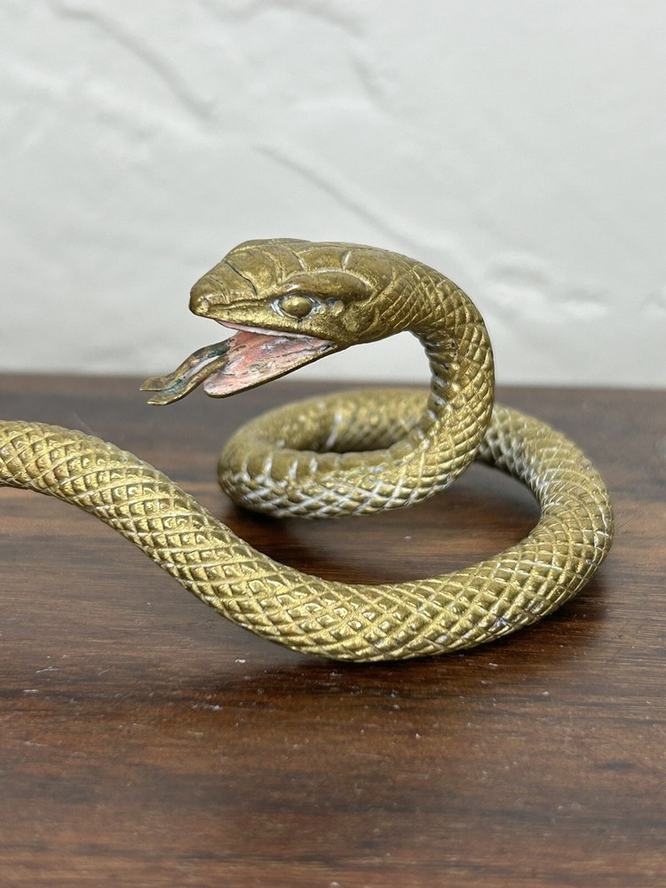 AUSTRIAN POLYCHROMED BRONZE SNAKE AND FROG SCULPTURE