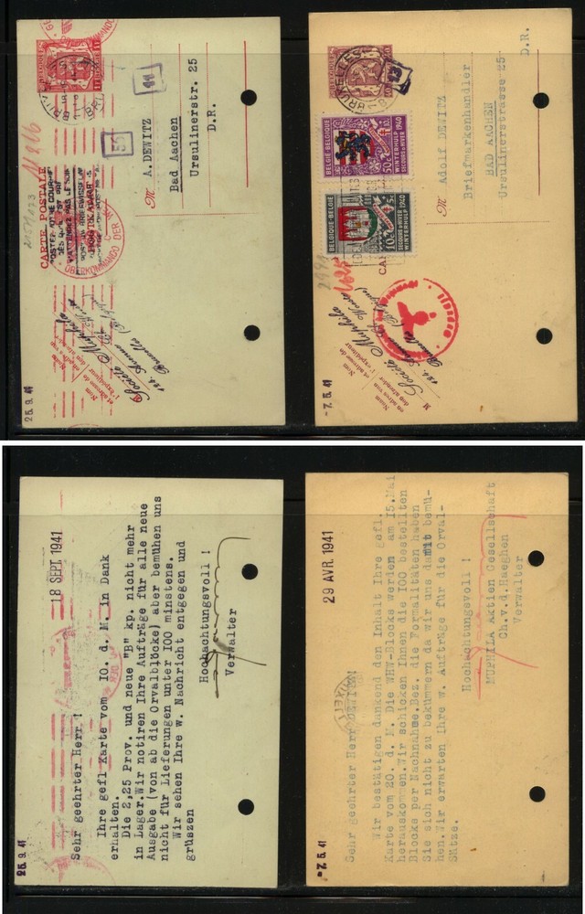 Belgium  2  post  cards,  German censor marking     MS0130