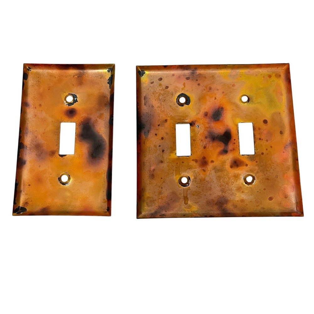 Vintage Hand Painted Copper Metal Light Switch Covers Set