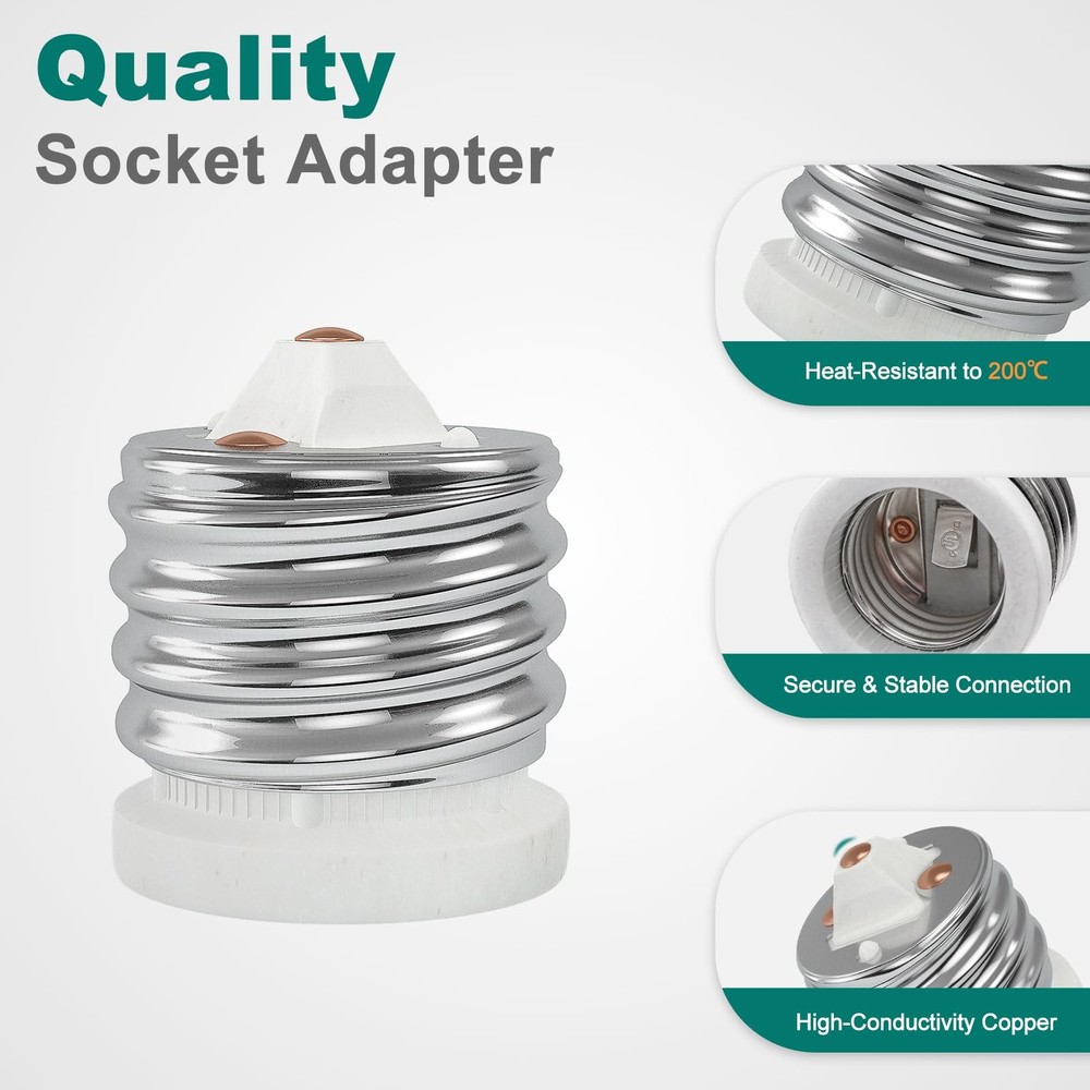 E39 to E26 Socket Converter, Ceramic Mogul E39 to Standard Medium E26 Adapter