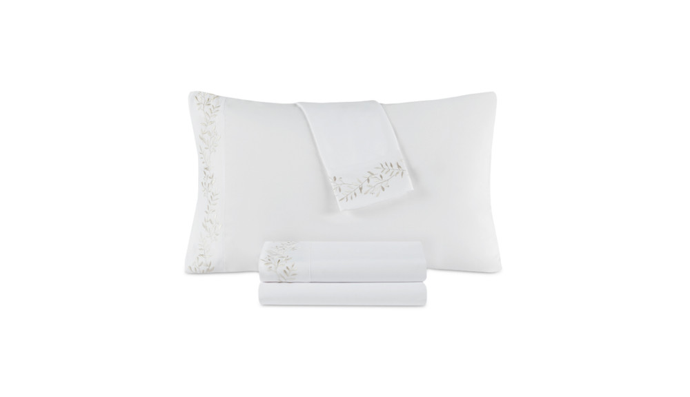 Decor Studio White Leafy Vine Embroidered Microfiber 3-Pc. Sheet Set, Twin