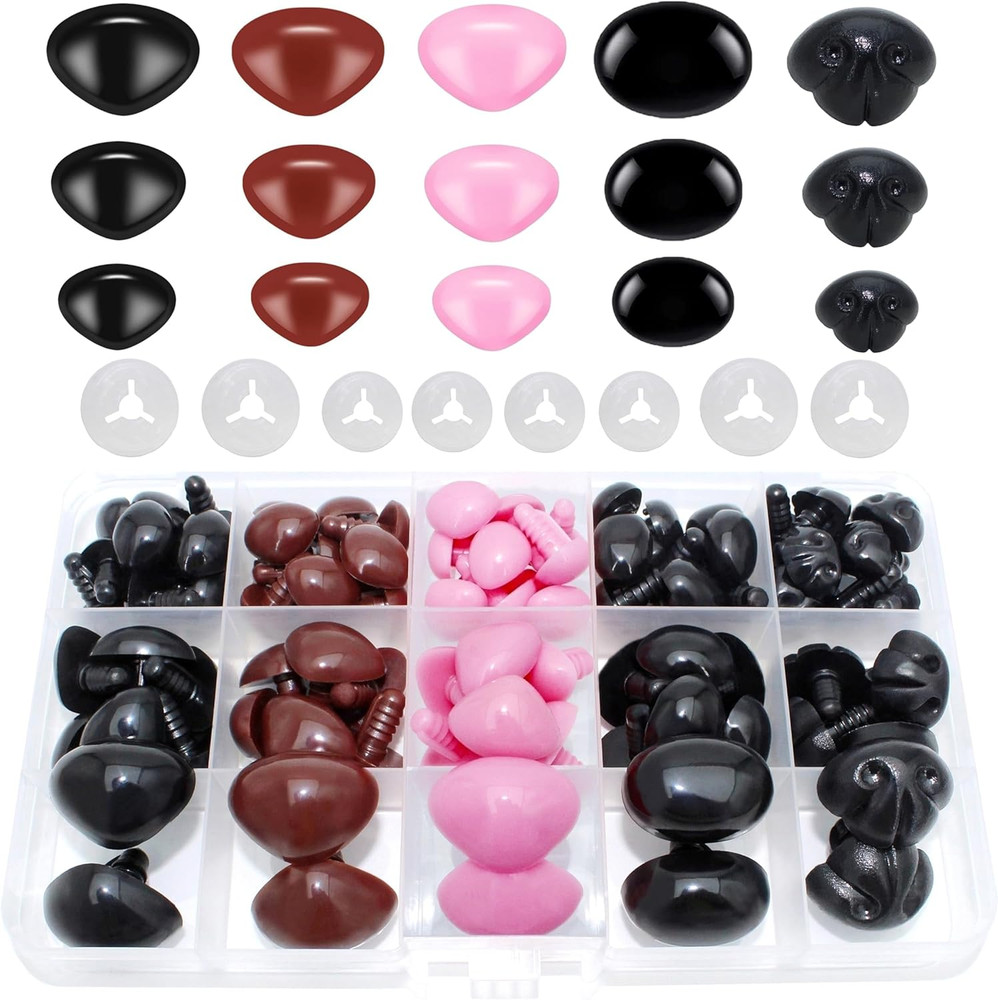 1Box(166pcs) Plastic Safety Noses with Washers - 3Size 5Style Threaded Locked...