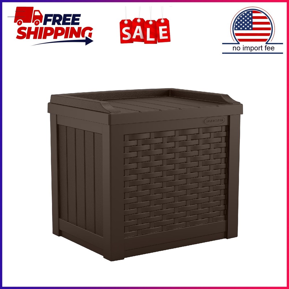 Suncast Outdoor 22 Gallon Resin and Wicker Deck Box, Java Brown