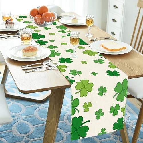 St. Patrick's Day Table Runner,Spring Holiday Kitchen Dining Table Shamrock