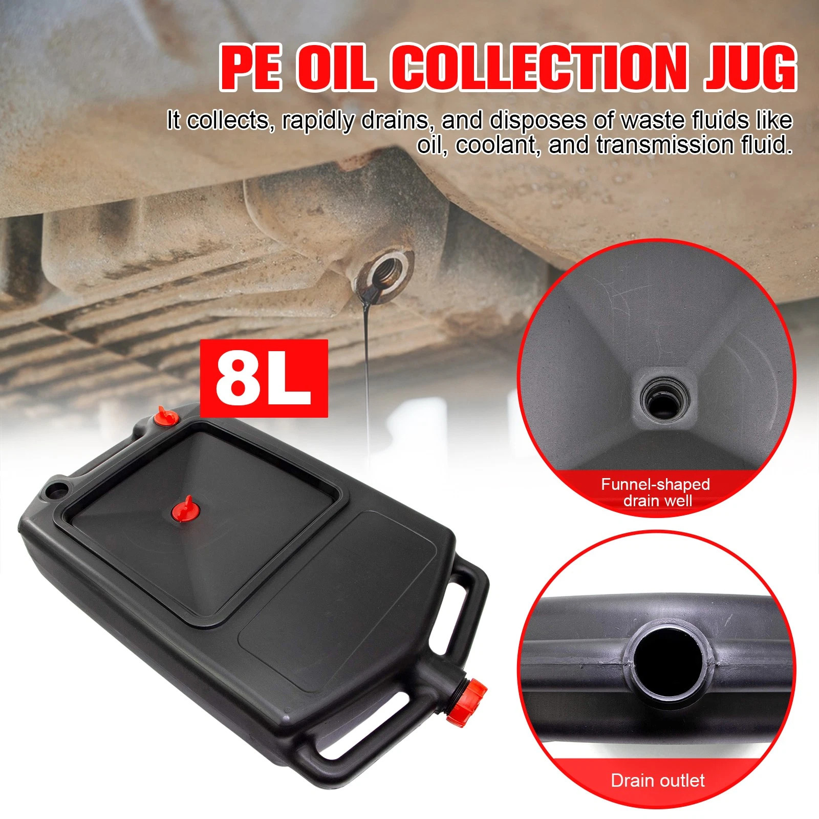 8.5 Quart (8 Liter) Oil Drain Pan Portable Low Profile Surface Oil Change Waste