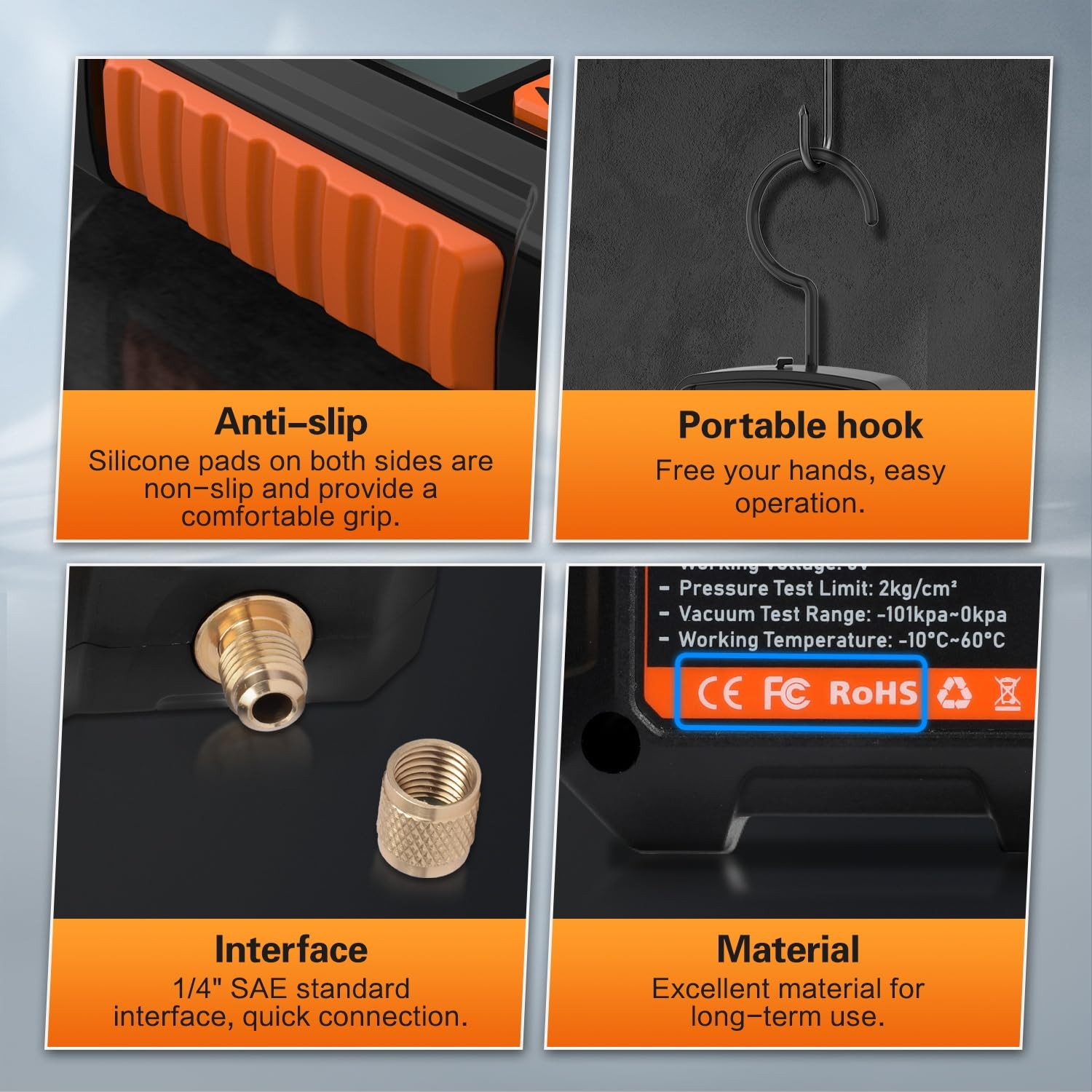 Digital Vacuum Gauge HVAC Vacuum Meter Pressure Leak Tester 0-2000 mbar Range