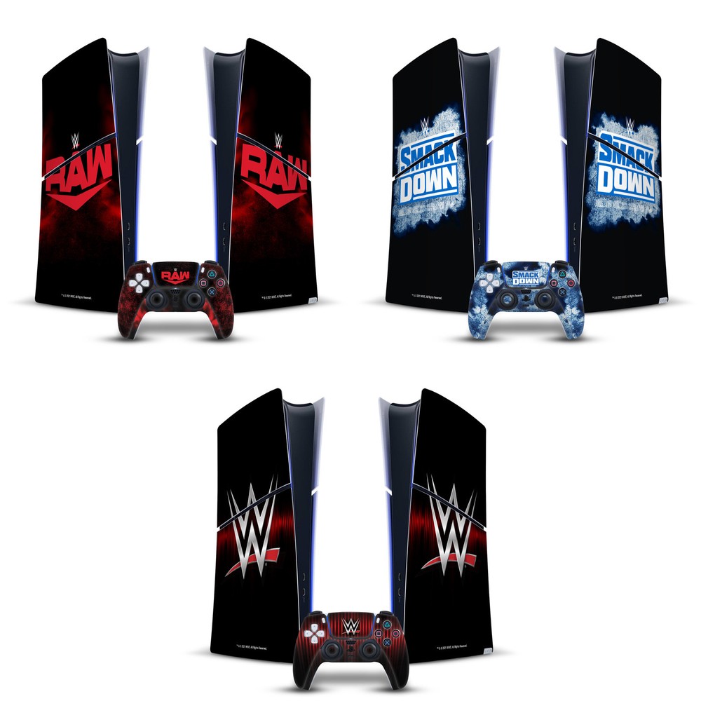 WWE TV PROGRAM LOGOS VINYL SKIN DECAL FOR PS5 SLIM DIGITAL CONSOLE & CONTROLLER