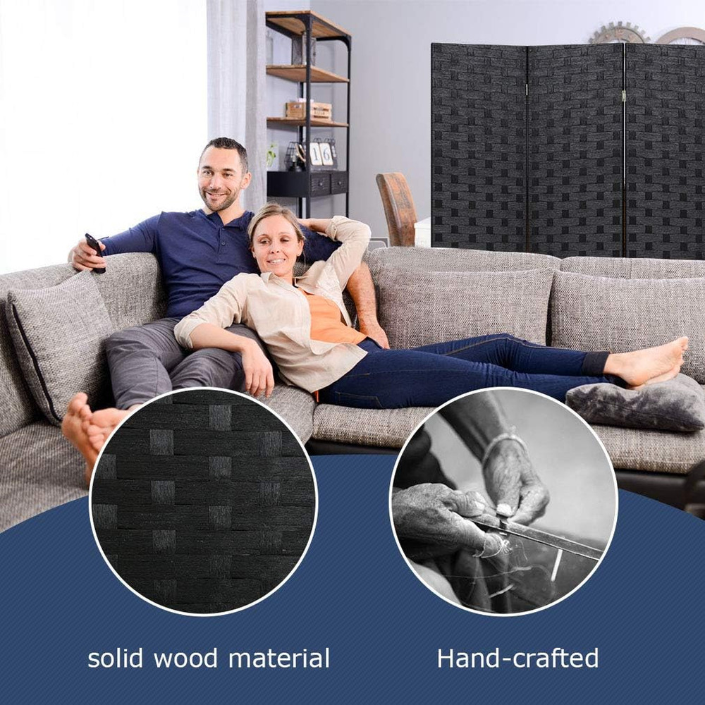 6FT Folding Room Divider 4 Panel Wood Mesh Privacy Screen