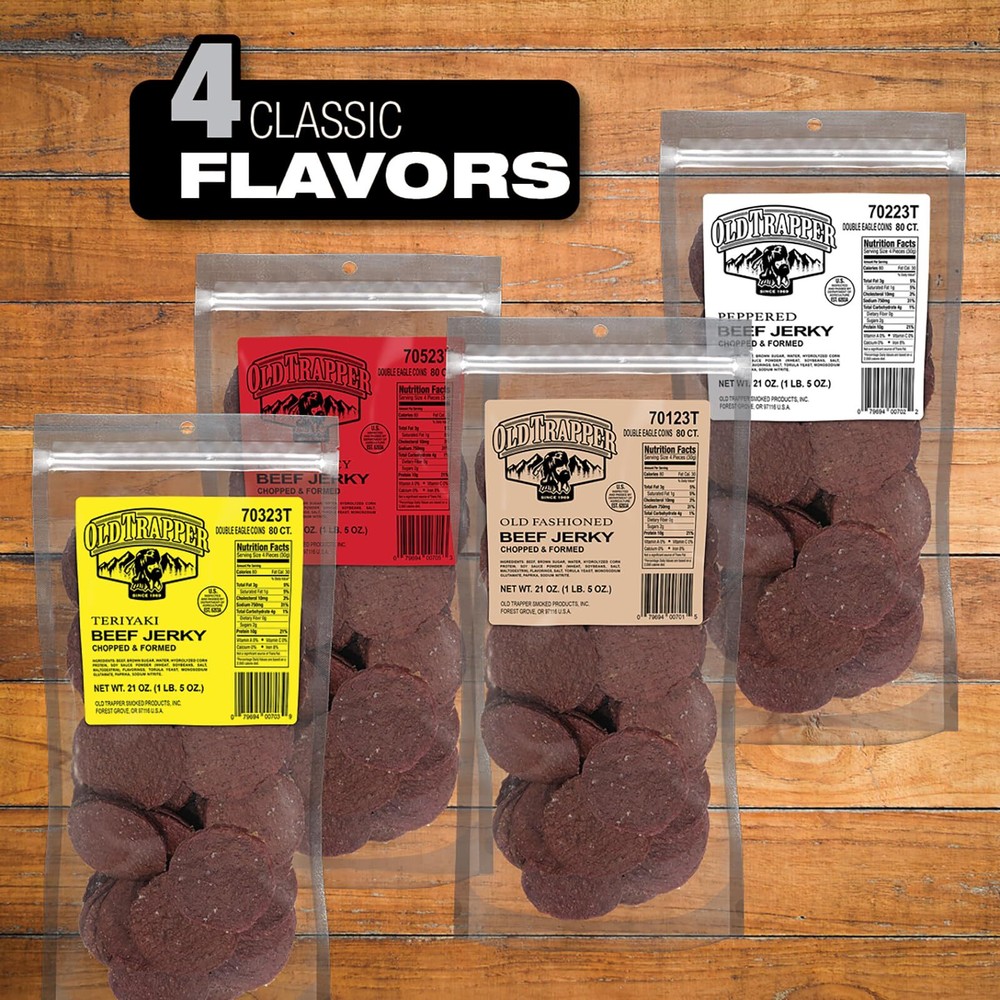 Old Trapper Peppered Double Eagle Beef Jerky 80 Count Tender Flavorful Snack