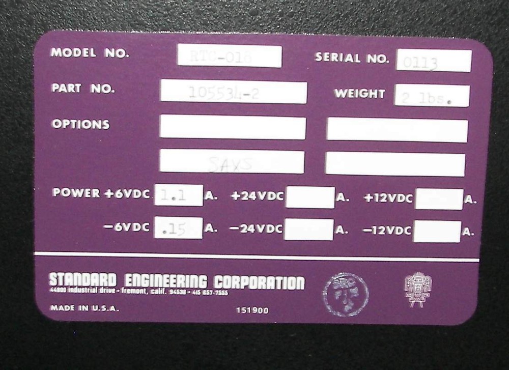 STANDARD RTC-018 REAL TIME CLOCK CAMAC MODULAR