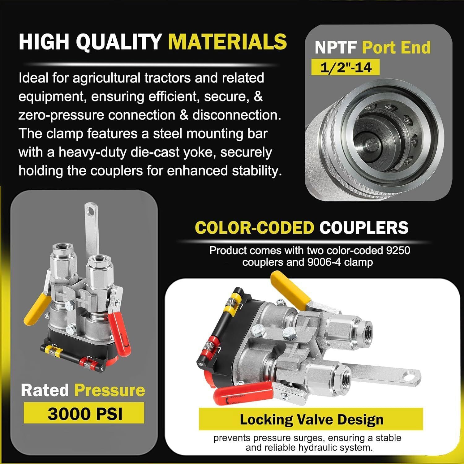 For Pioneer 9500-4 Hydraulic Break-Away Coupler Kit Agricultural Tractor Clamp