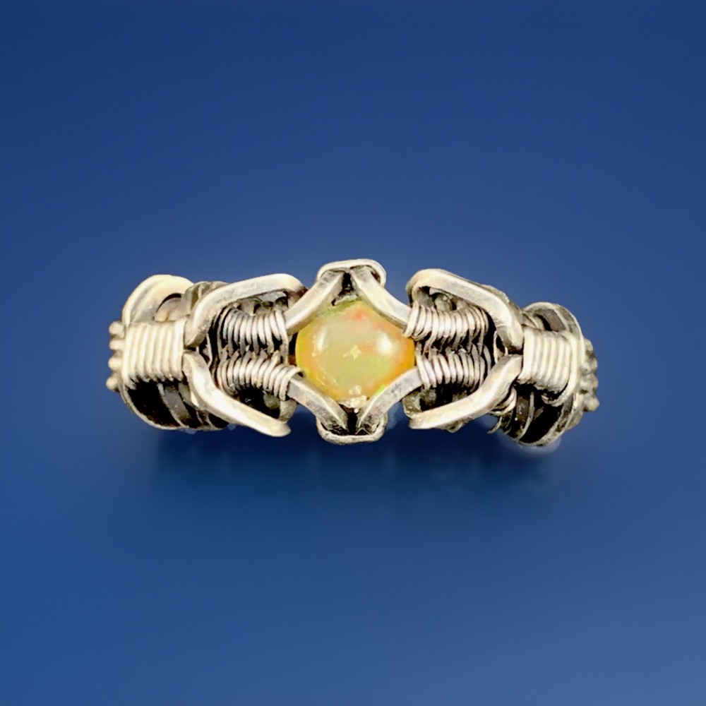 Fire Opal Ring Wire Wrapped Size 5.5