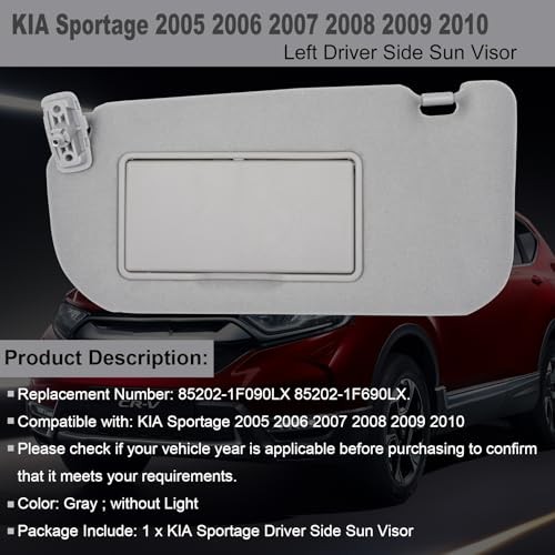 Left Driver Side Sun Visor Replacement Compatible with KIA Gray(Driver Side)