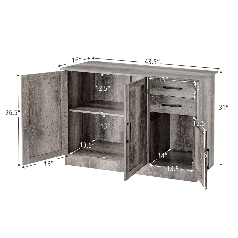 Rustic Gray Grey Wooden Buffet Console Storage Cabinet China Server Sideboard