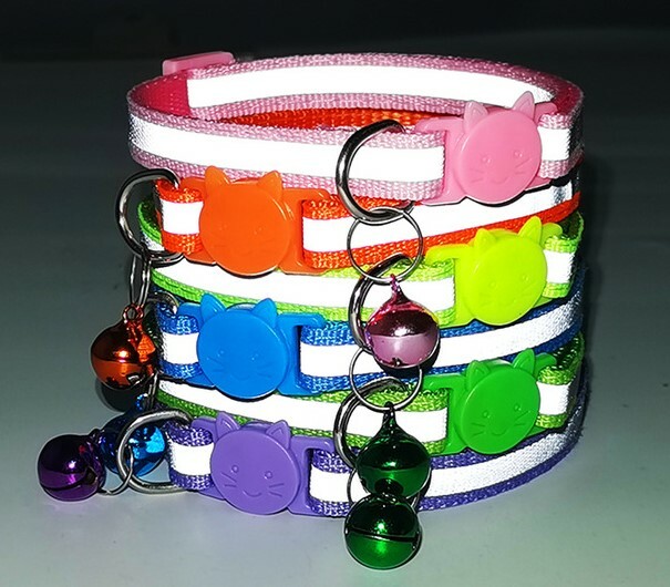 Reflective Nylon Cat Safety Collar with Bell for Cat Kitten Small Dog adjustable
