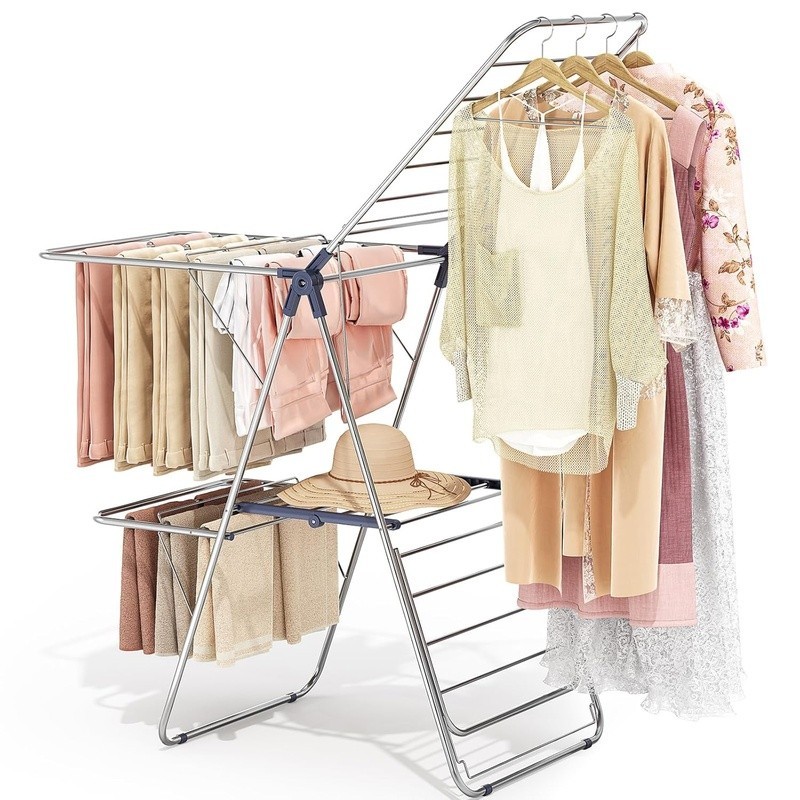 Adjustable Foldable Drying Rack Two Tiers Space Saving Indoor Outdoor Use