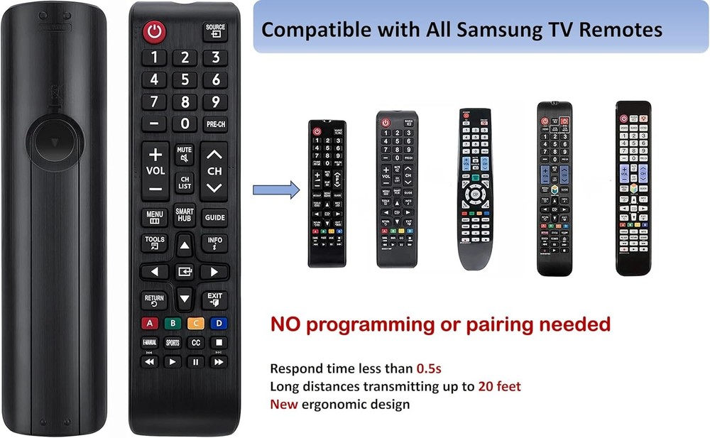 Universal Remote Control for Samsung TV Remote, Replacement All Black