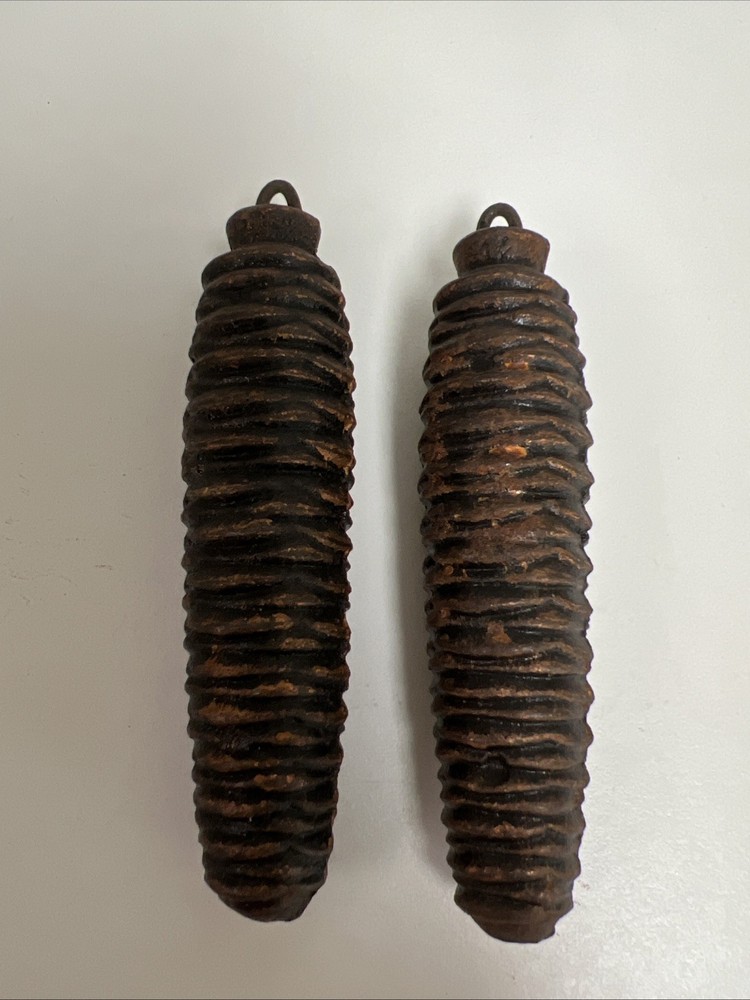 2 Vintage Antique Cuckoo Clock Pinecone Weights