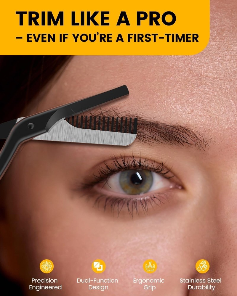 Precision Stainless Steel Eyebrow Scissors with Comb for Flawless Brows