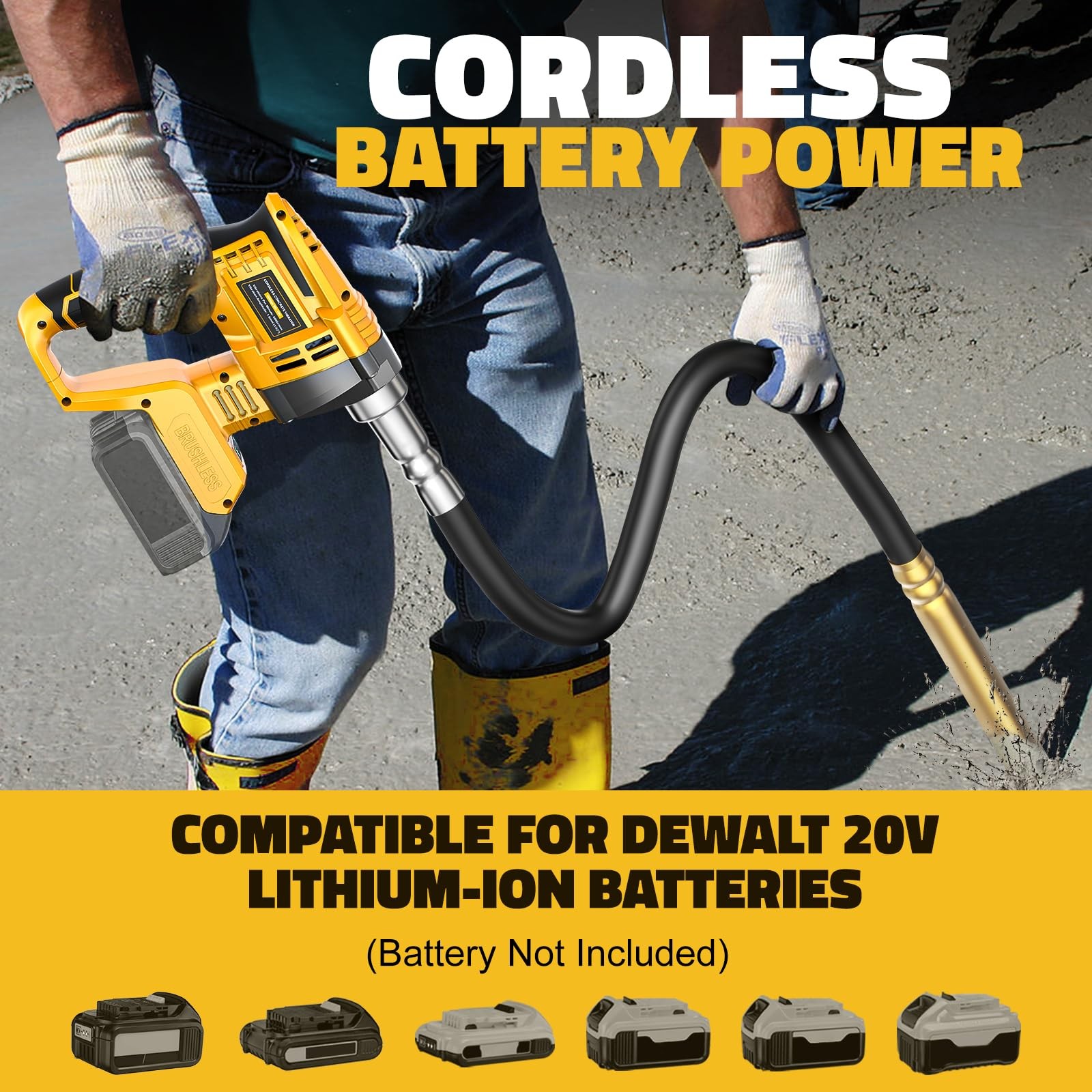 Handheld Concrete Vibrating Tool Compatible with Dewalt 20V Battery, 600W Cordle