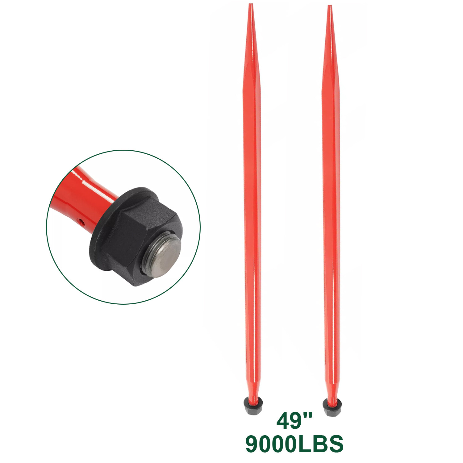 2Pcs Hay Bale Spear 49" 4500 lbs Quick Attach Spike Fork for Tractors Loaders