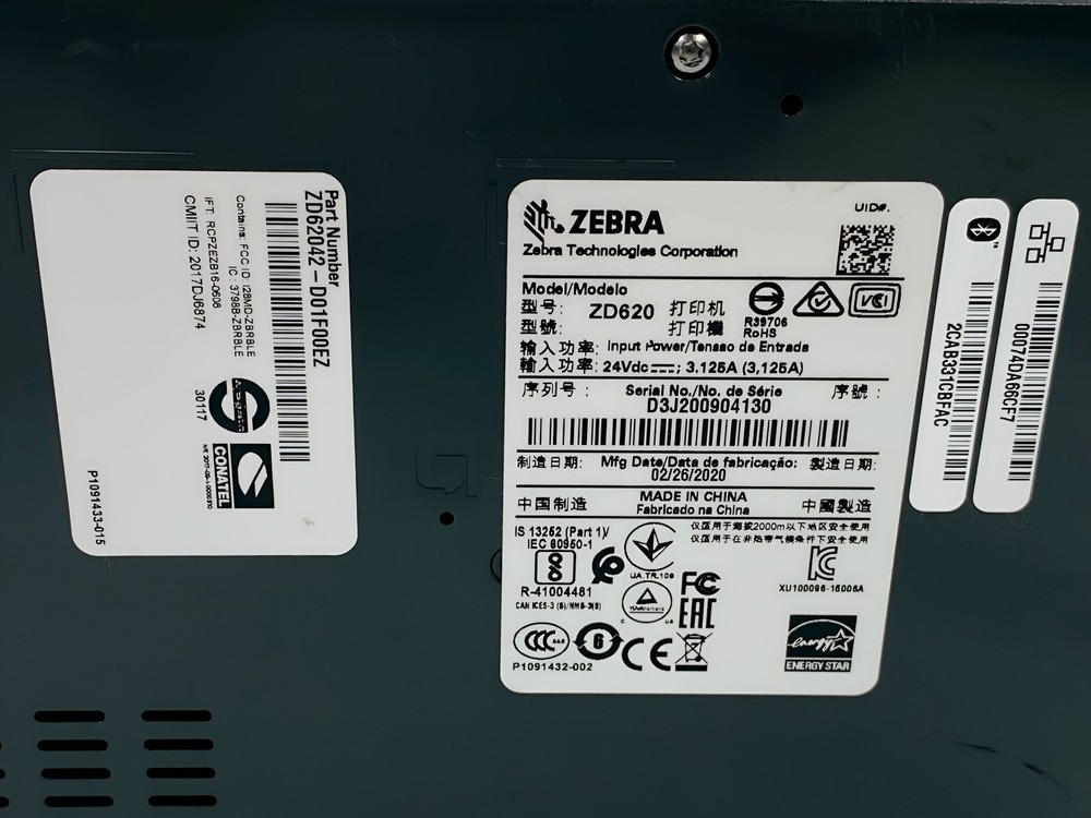 Zebra ZD620 Direct Thermal Barcode Label Printer USB LAN Bluetooth No Adapter