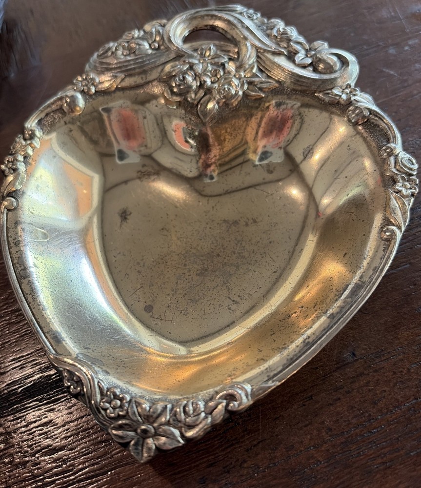 Silver Plate Heart Shape Trinket Dish 6” X 4.75”