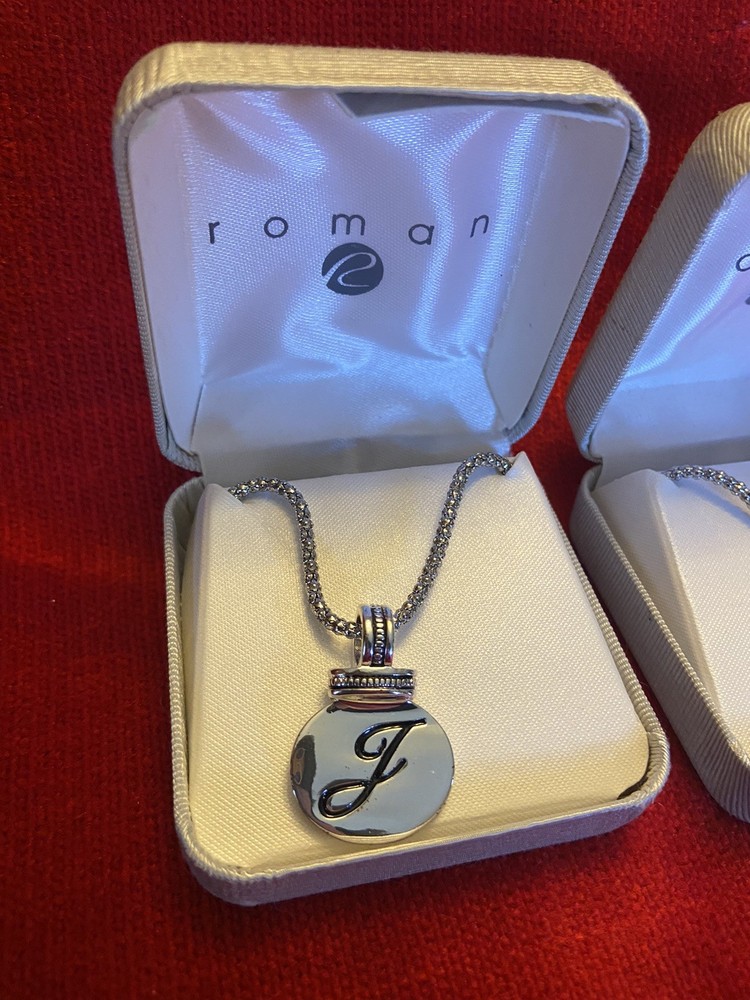 Vintage (2) Roman "J" Initial Necklaces-Signed