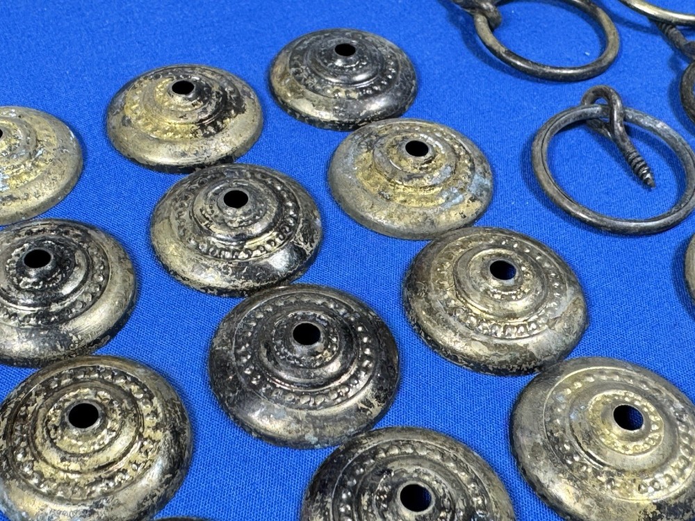 21 Vintage Brass Ring Pulls w/ Brass Escutcheons ~ 1 1/16" Diameter Ring
