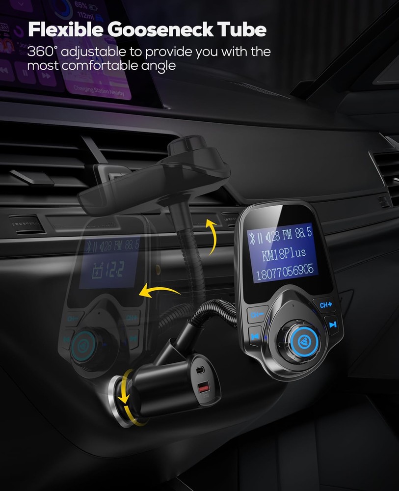 Nulaxy [2026 KM18 Upgraded Version] 48W Bluetooth 5.4 Car Adapter with Black