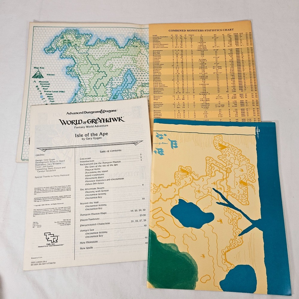 Advanced Dungeons & Dragons World of Greyhawk Guide Glossography Map + 2 Modules