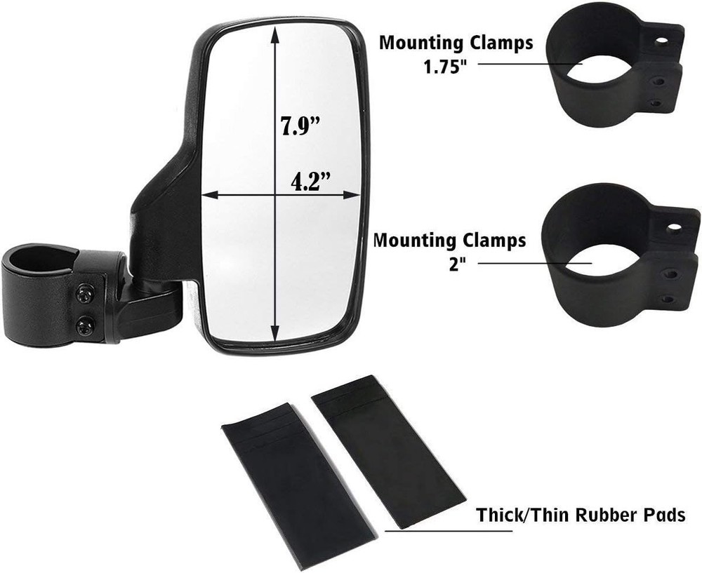 UTV Side Mirrors For 1.6" - 2" Roll Cage Bar, UTV Mirrors Compatible with wit...