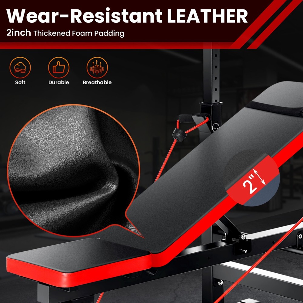 Adjustable Weight Bench 600lbs Foldable Workout Bench Strength with Barbell Rack