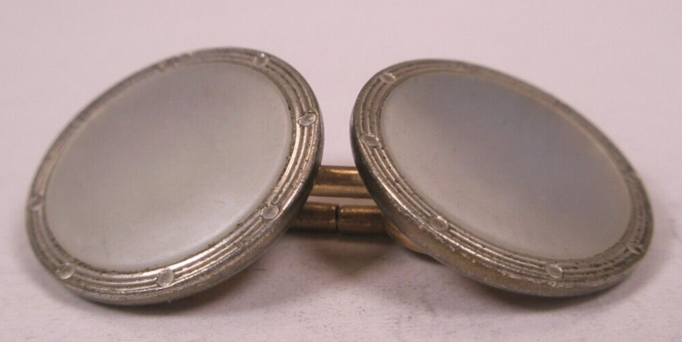 White MOP PLATED SINGLE Vintage DOUBLE SIDED Cuff Link replace lost/broken aa56