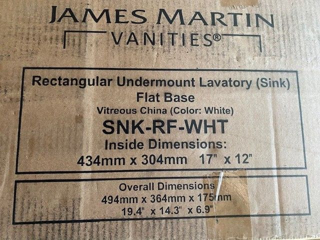 James Martin SNK-RF-WHT Rectangular Undermount Lavatory Sink Flat Base White