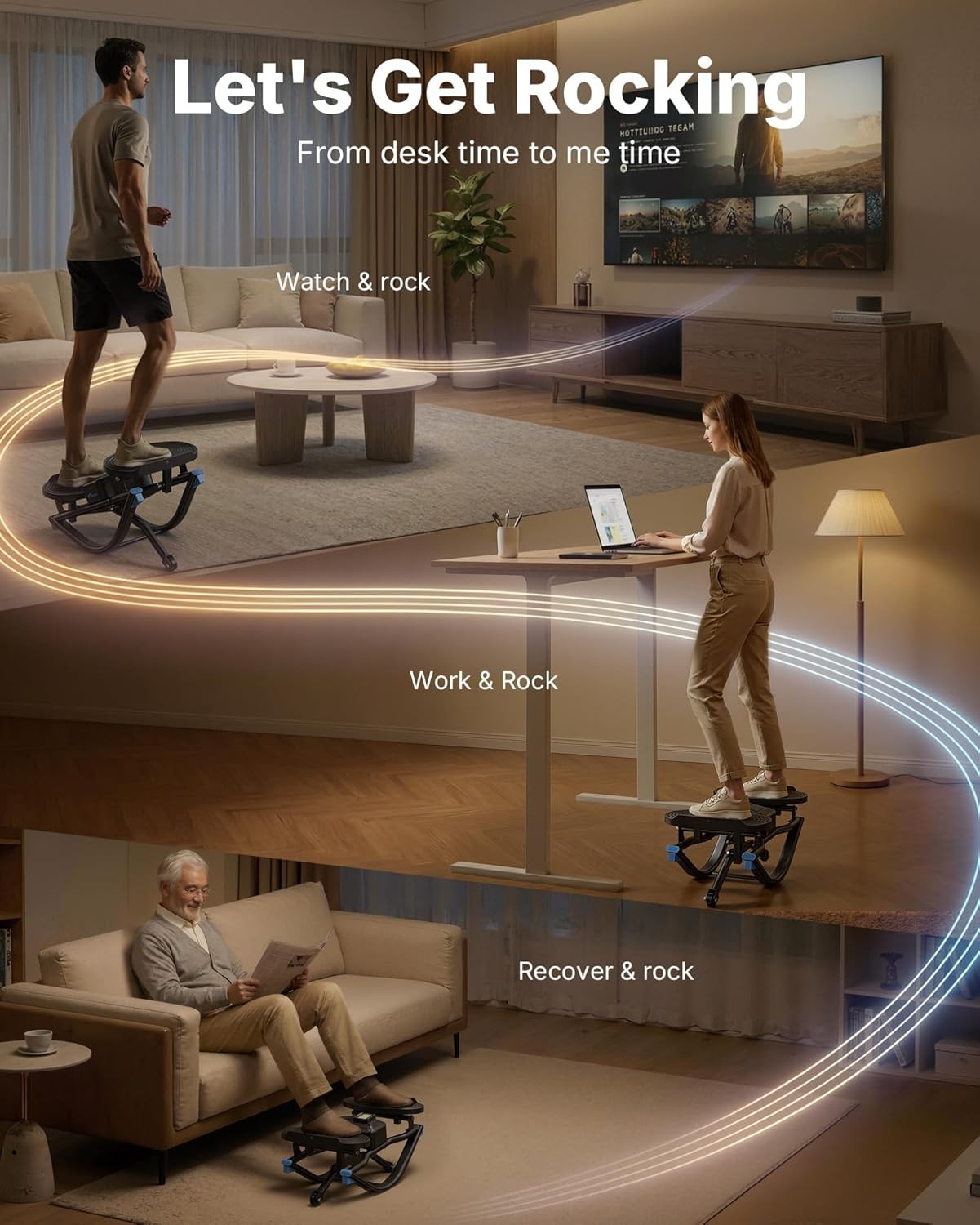 MERACH Rocking Steppers for Exercise 3D Motion Stair Stepper w/ Resistance Bands