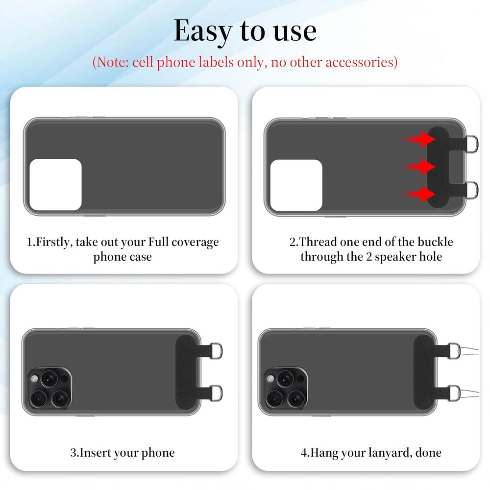 2 Pcs 2 Way Cell Phone Tether Tab, Metal Double Head Cellphone Black, Black