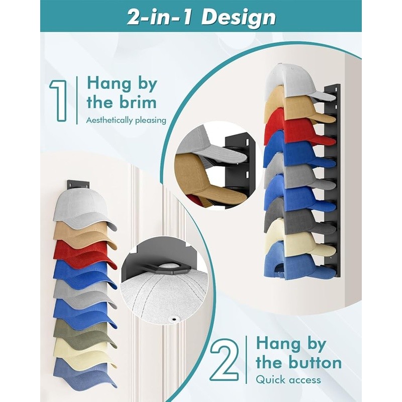 Hat Organizer Baseball Caps Wall Mount Dual Hooks Space Saving Storage Solution