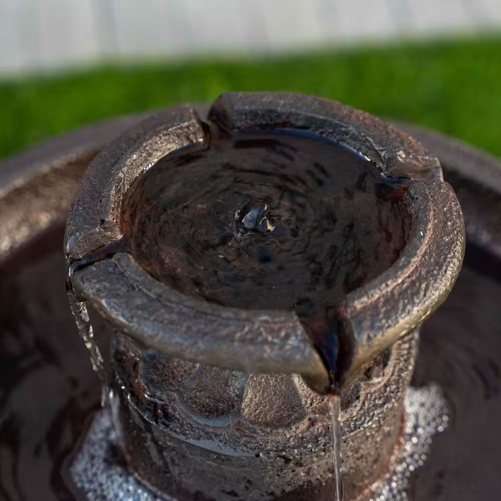 Xbrand 28-Inch Brown Solar Birdbath Fountain with Panel Pump