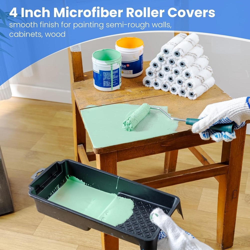 Microfiber Paint Roller Covers, 20 Pack 4 Inch Microfiber Roller Covers with Rol