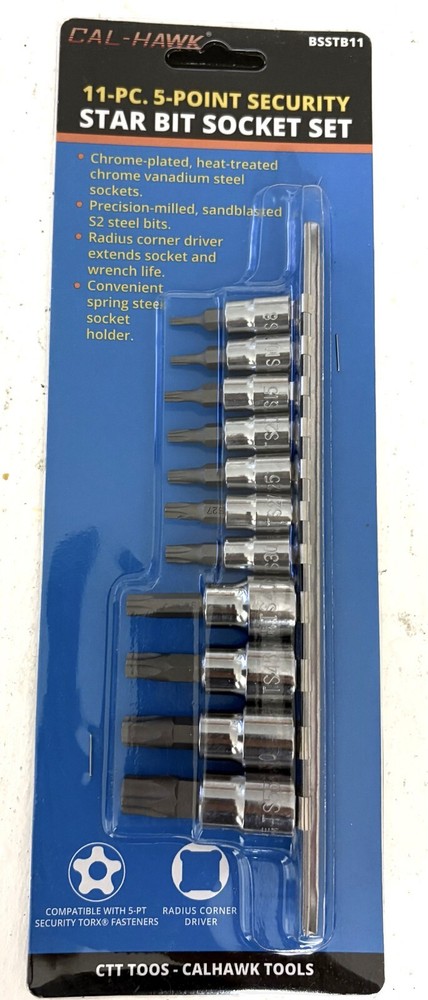 11 pc 5-POINT Security Star Bit Socket Set Torx Star Tamper Proof Bits, BSSTB11