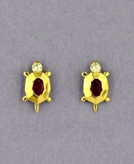 14k Yellow or White Gold Turtle CZ Stud Earring