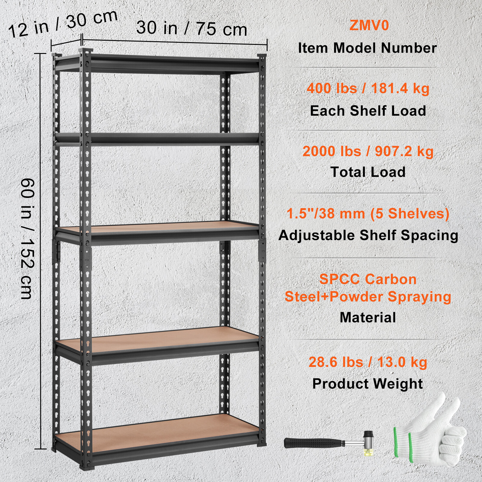 Storage Shelving Unit Garage Storage Rack 5-Tier Adjustable 2000 lbs Load