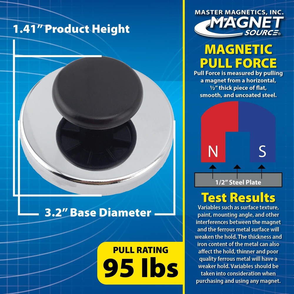 Heavy Duty Utility Magnets with Knobs 95 lb Pull Strength for Home and Office