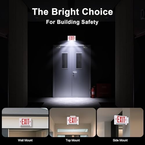 Adjustable LED Exit Sign with Emergency Light Bar, Hardwired, Battery Backup, UL