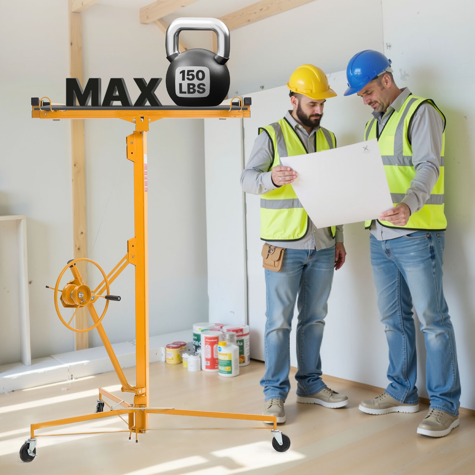 Uimoso 16Ft Drywall Lifter Sheetrock Hoist Lift Adjustable arm & Lockable Wheels