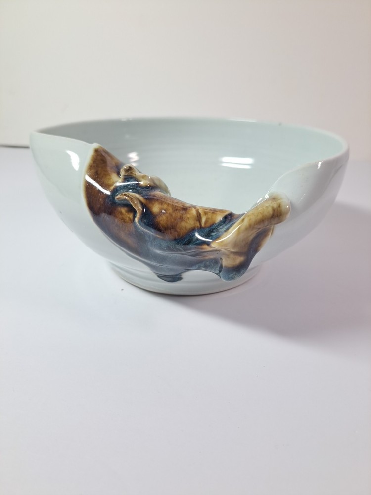 Handmade Signed Abstract Bowl Light Blue Multicolor
