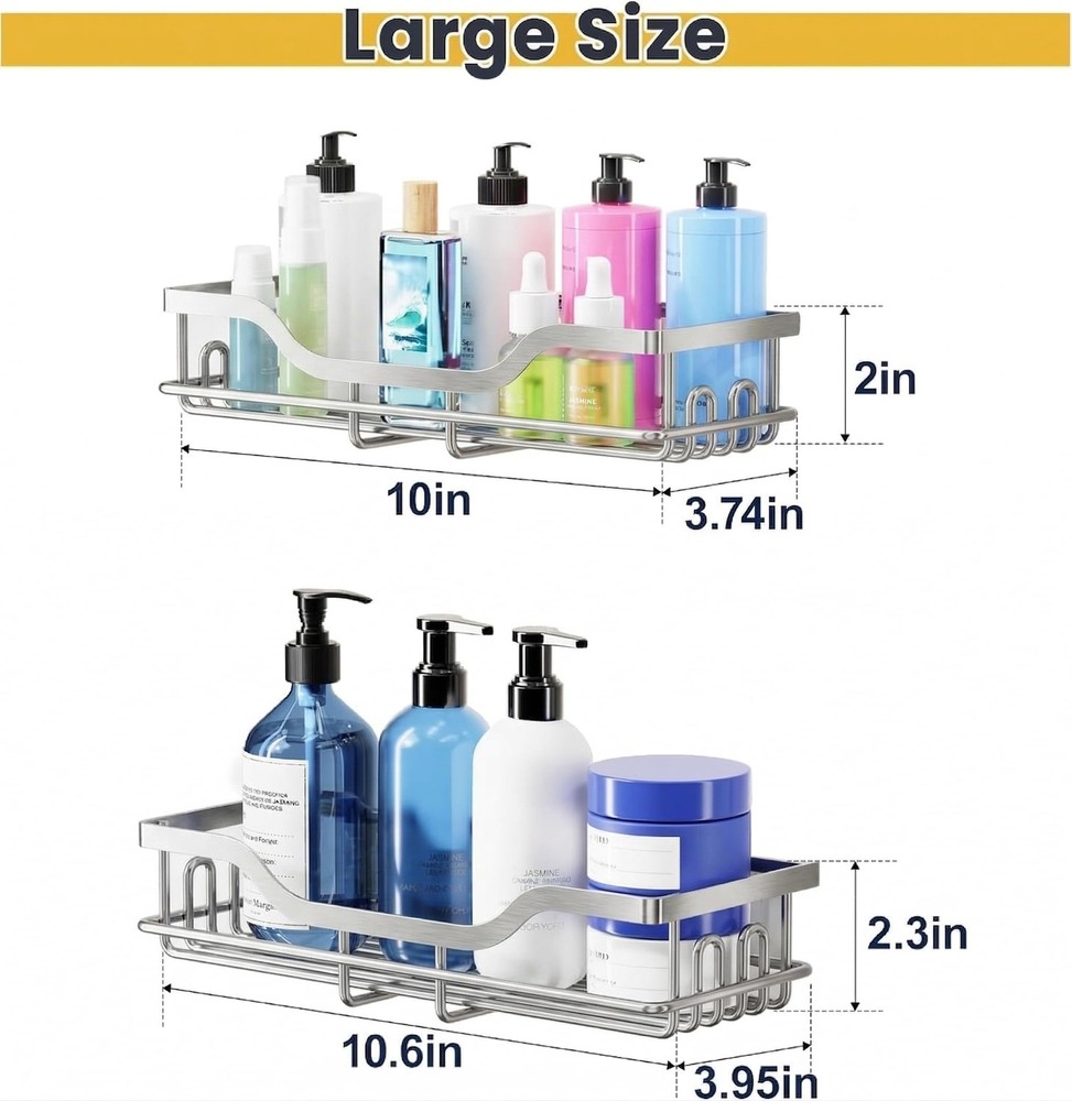 3-Pack Shower Caddy with Soap Holder, Adhesive Rustproof No-drill Strudy Load...