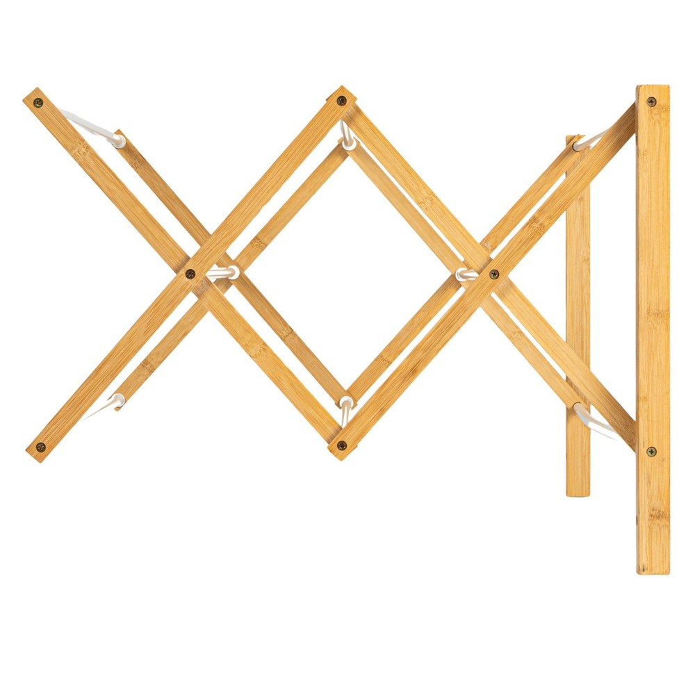 Bamboo and Metal Wall Mount Extendable Drying Rack, Compact Upscale Laundry R...
