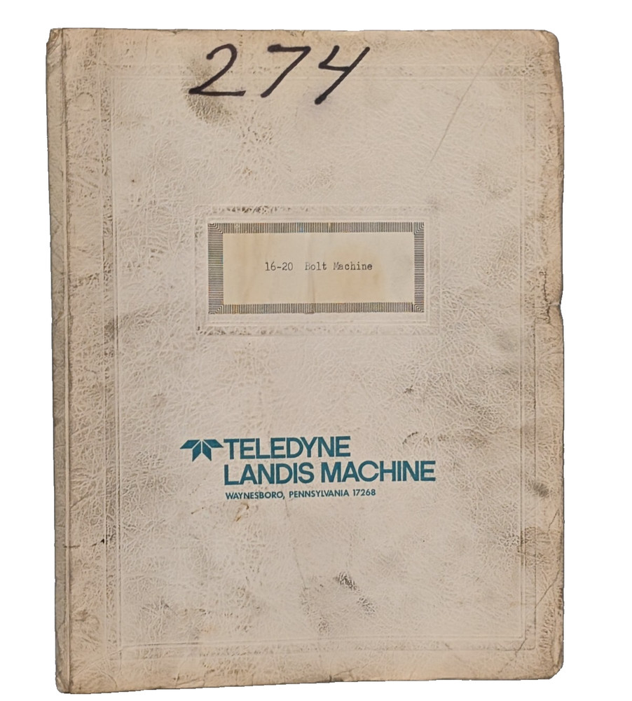 Vintage Teledyne Landis 16-20 Bolt, Thread Machine Reference Materials, 16-20B